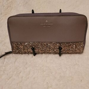 Kate Spade Taupe and Glitter Gold Wallet